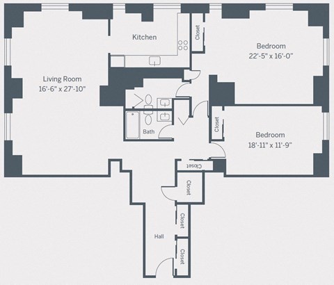 Floor plan for 2 beds, 2 baths, 1544 sqft